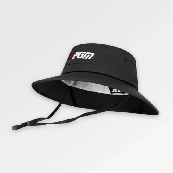 Black bucket hat golf side view