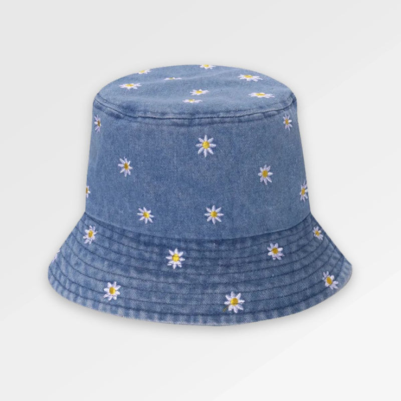 Blu_Denim_Bucket_Hat white flowers