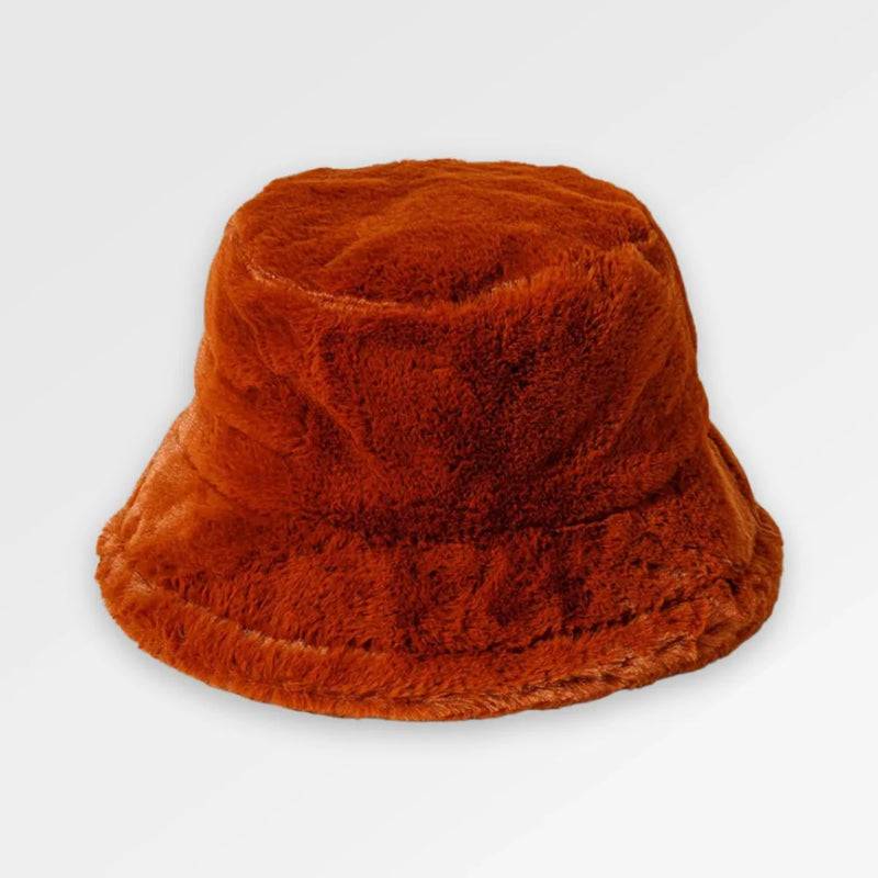 Brown_Fluffy_Bucket_Hat front view