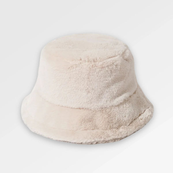 Fluffy_White_Bucket_Hat front view