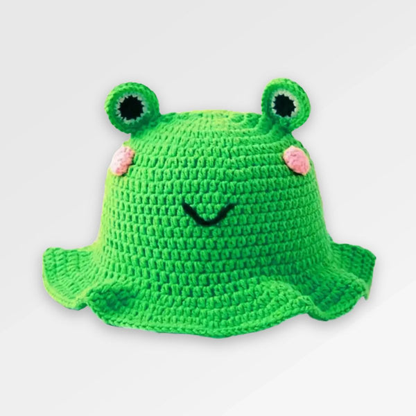 Frog_Crochet_Bucket_Hat green front view