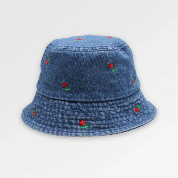 Ladies_Denim_Bucket_Hat flowers
