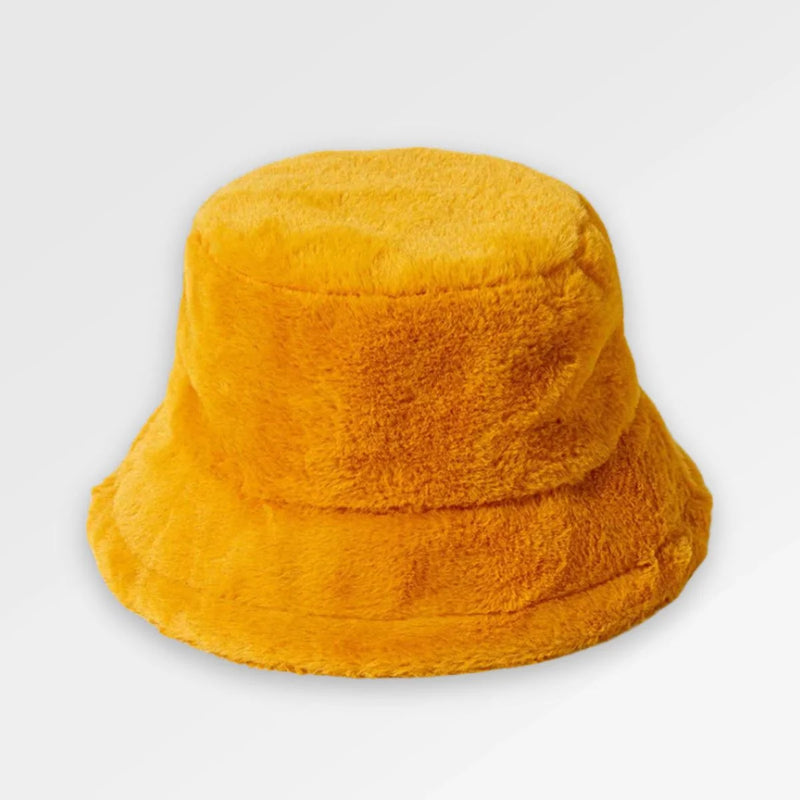 Orange_Fluffy_Bucket_Hat front view