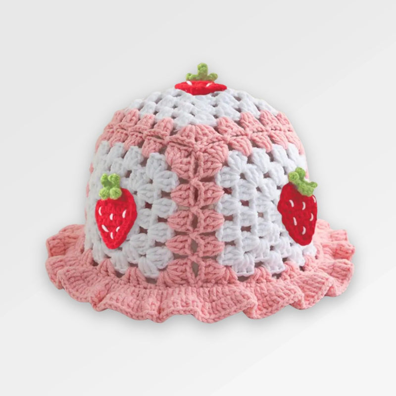 Pink_Crochet_bucket_hat front view