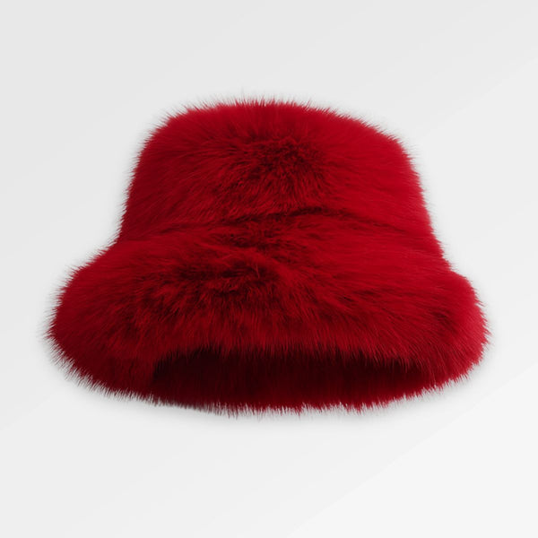 Red_Fluffy_Bucket_Hat front view