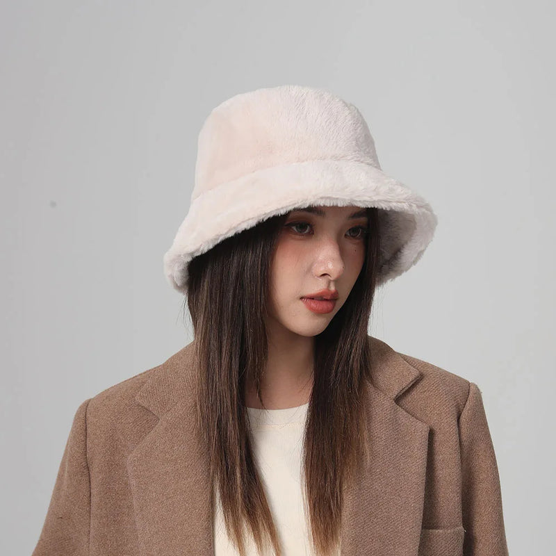 Fluffy White Bucket Hat