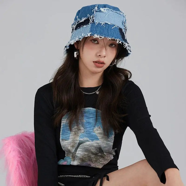 Distressed Denim Bucket Hat