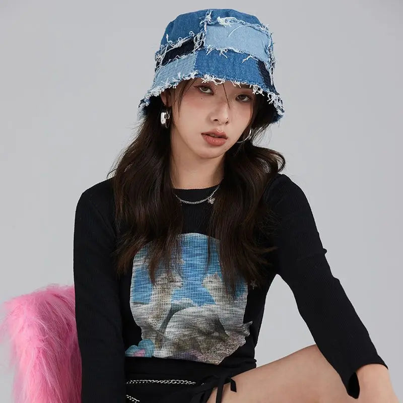 Distressed Denim Bucket Hat