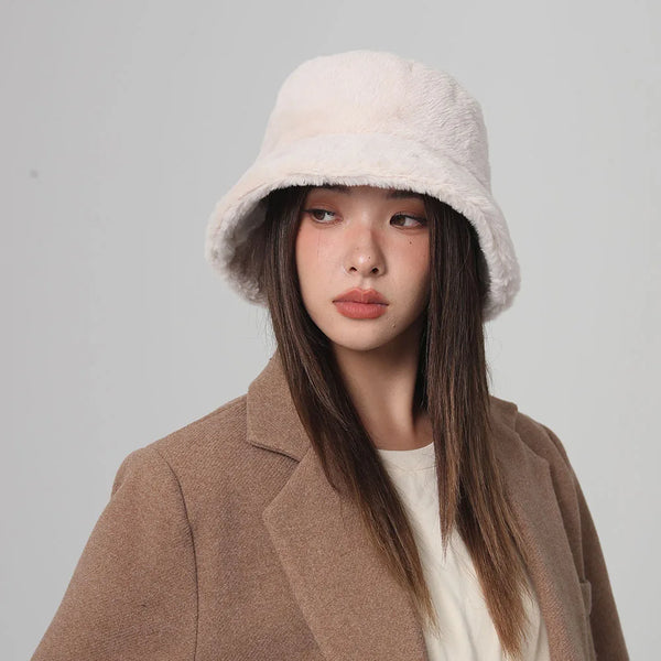 Fluffy White Bucket Hat